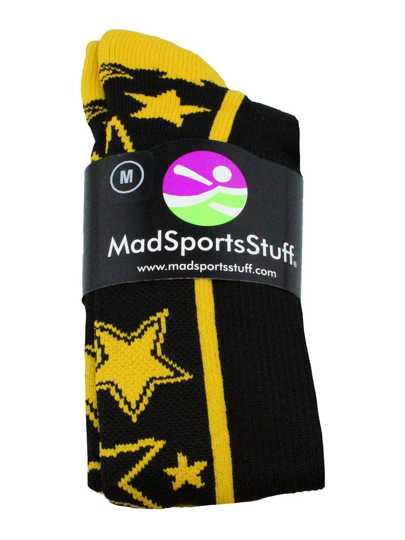 MadSportsStuff Crazy Socks with Stars Over the Calf Socks (Black/Gold, Small) - Image 2
